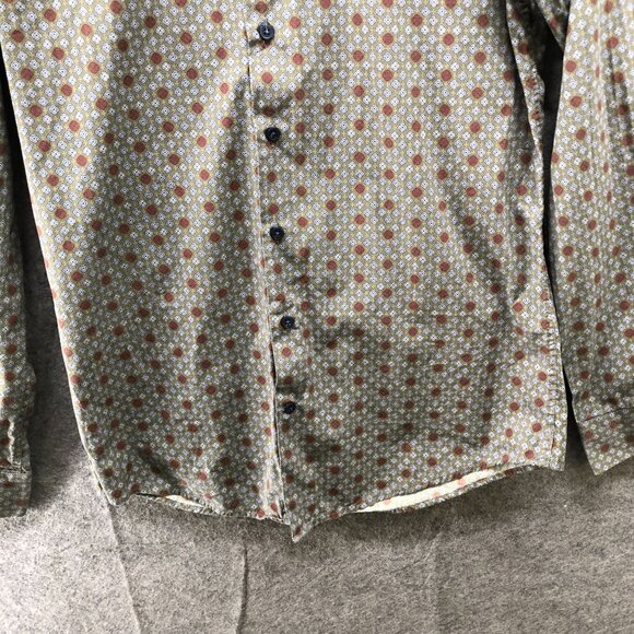 Kurt River Long Sleeve Shirt Mens S Slim Fit Olive Green Burgundy Geo Print - Picture 4 of 10